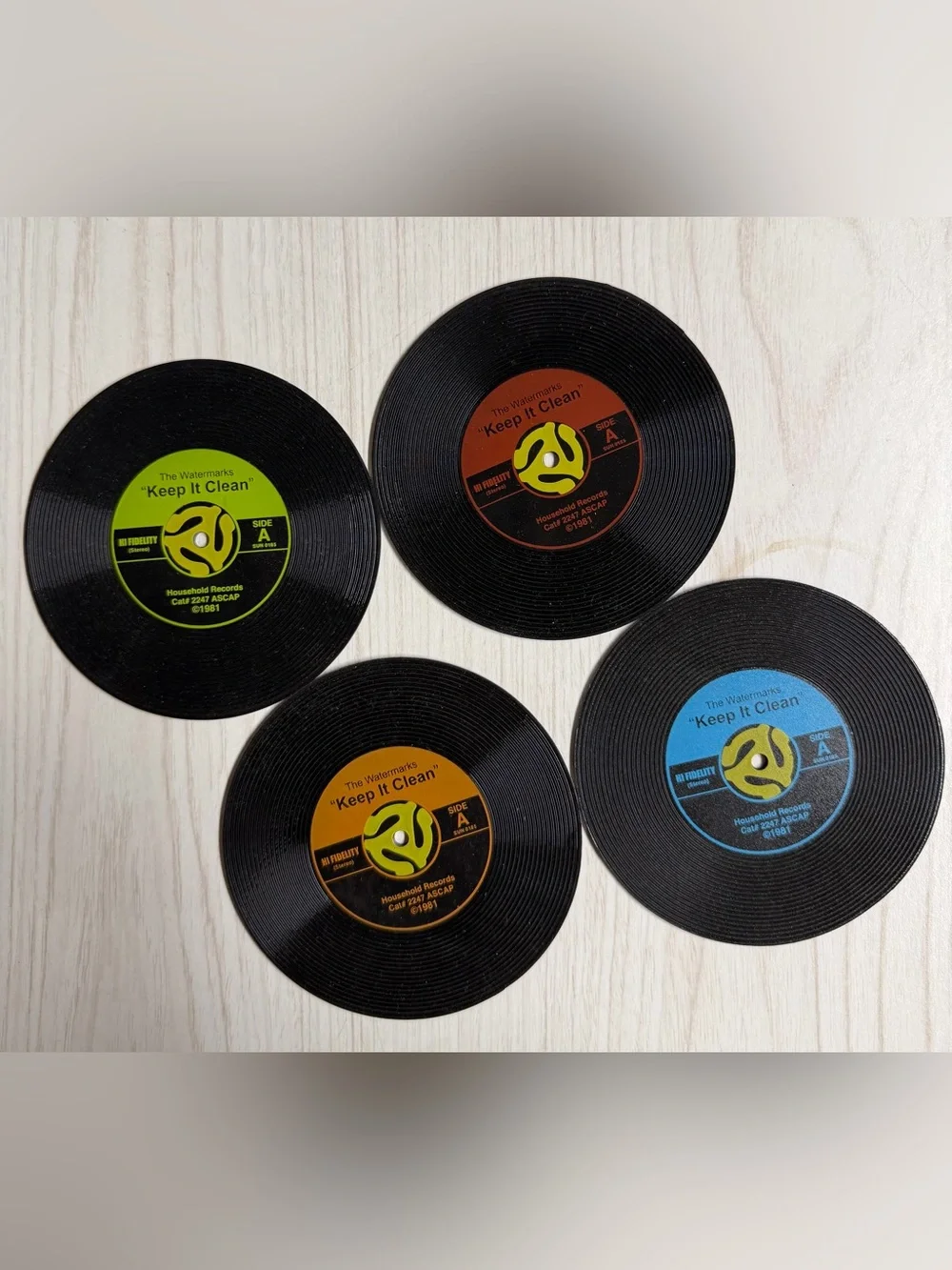 four Gamago 45 RPM Record Coasters- Vintage Style Record Coasters